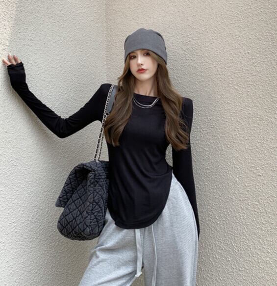 新作 レディース トップス ロングTシャツ ブラウス 細身 不規則