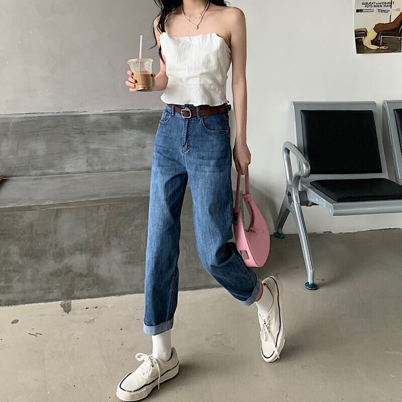 ハイウェストジーンズ オータムルーズカジュアルパンツ 秋物 ガールズファッション94883043792