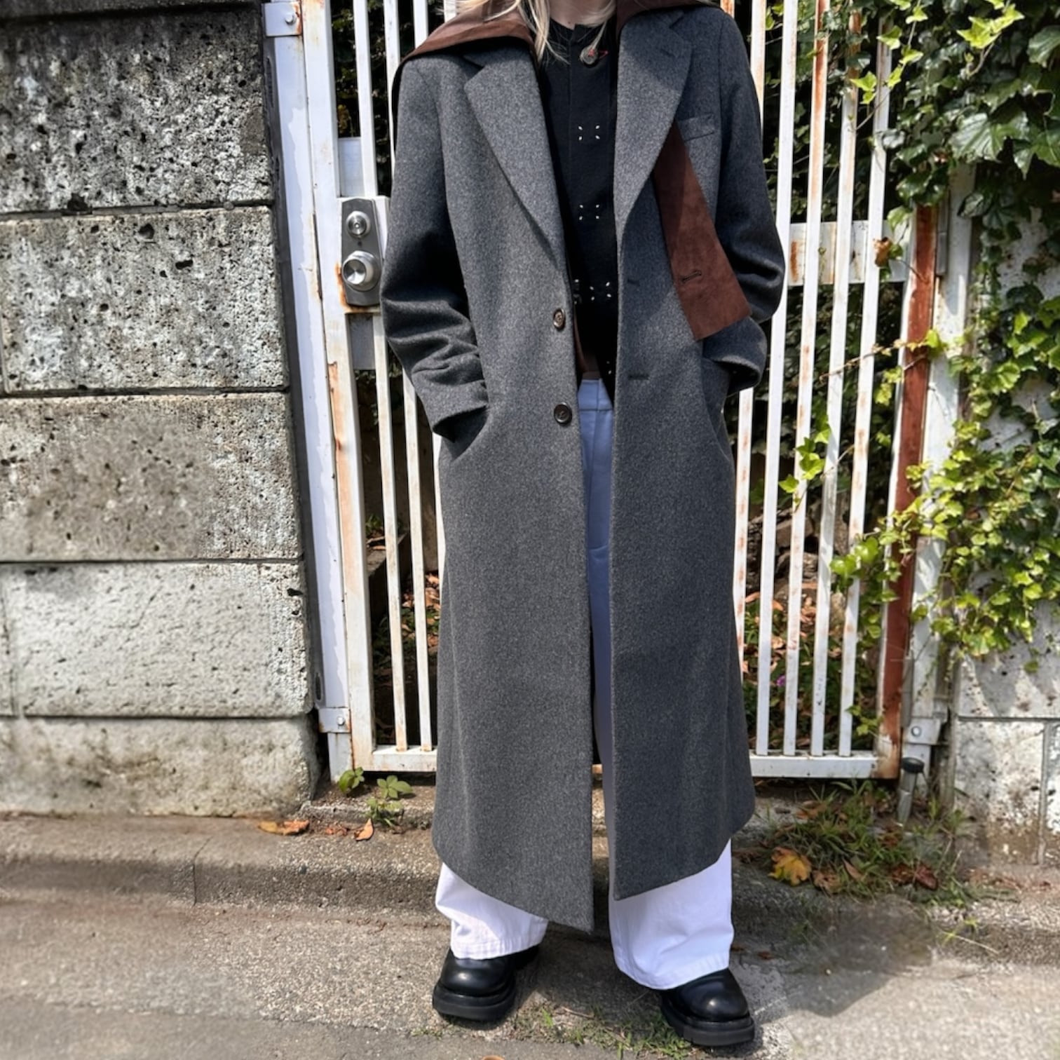 KHOKI  [SUEDE HOODED WOOL COAT]
