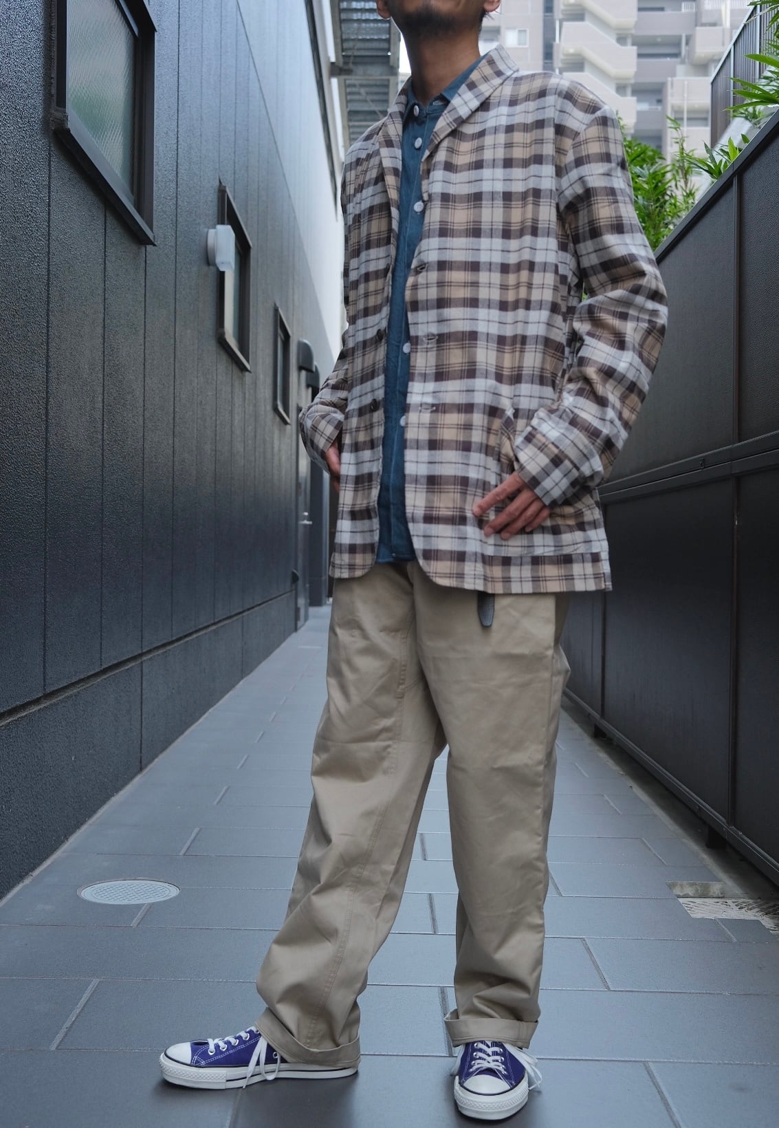 KENNETH FIELD(ケネスフィールド) / SHAWL JACKET NEL CHECK-GRAY-(13