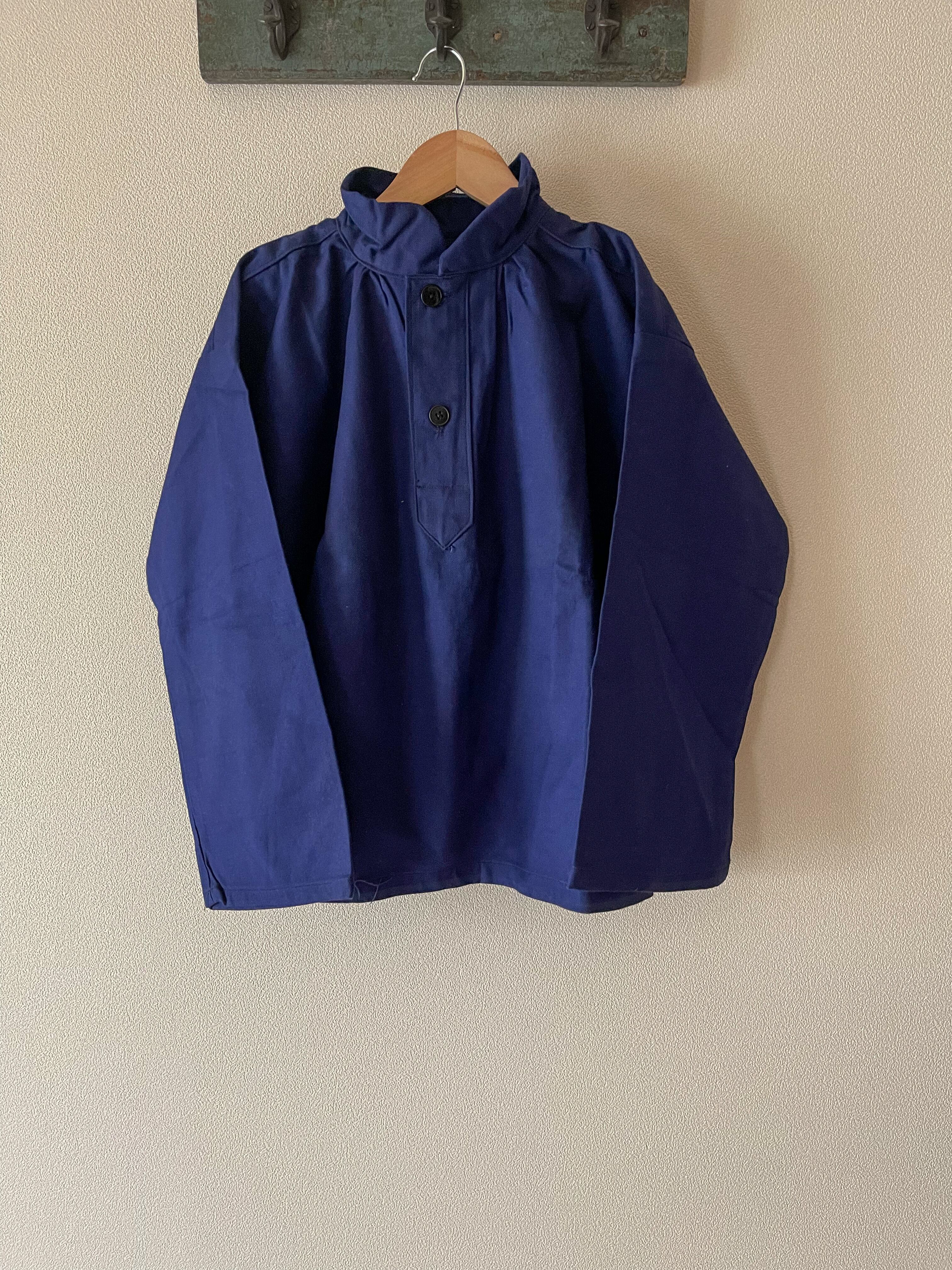 French vintage Blue cotton Work short Smock