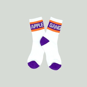 アシンメトリーソックス２　ホワイト×パープルオレンジ