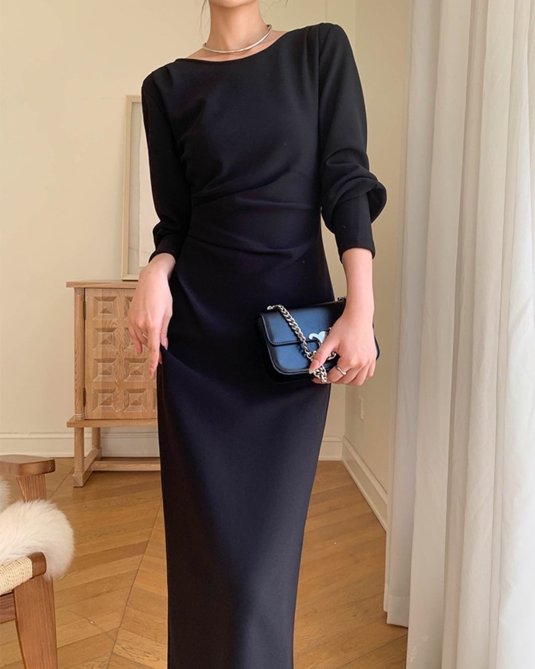 ショルダーウエストタックワンピース A24418