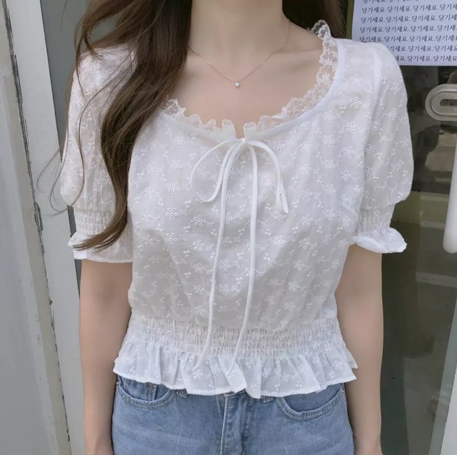 【即日発送】lace r ribbon blouse