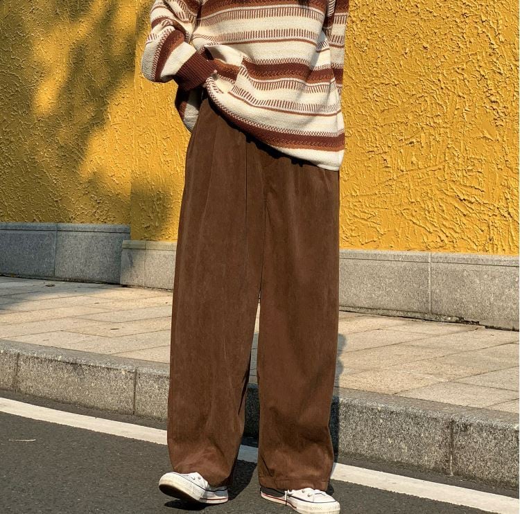 韓国メンズファッション】コーデュロイ ワイドレッグ ストレートパンツ