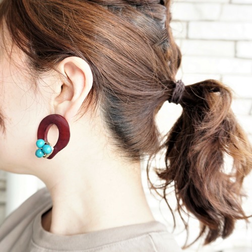 送料無料14kgf Wine x Turquoise Tagua Nuts pierced earring/earring