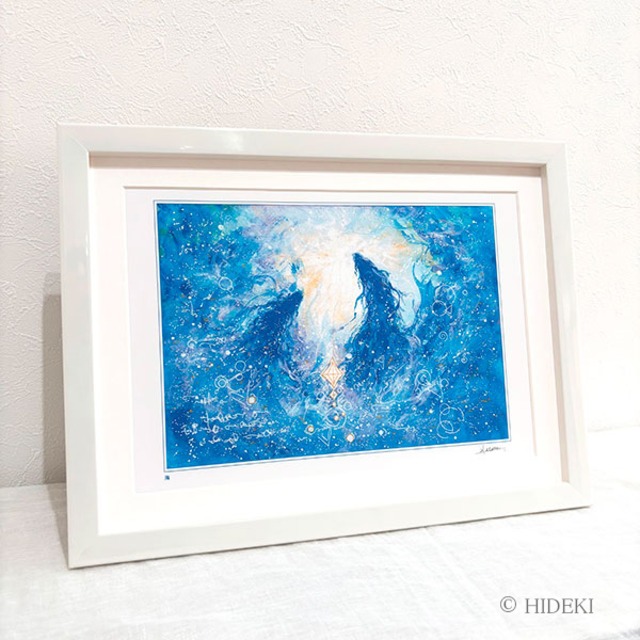 龍神の絵「海」HIDEKI 直筆サイン入り HYMジクレー版画 マット付額縁装丁｜ヒーリングアート 青龍 水龍 龍神画 浄化 調和 開運 風水 インテリア絵画