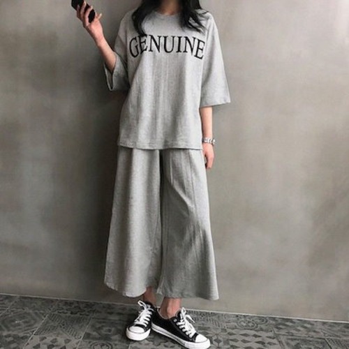2024 楽ちんセットアップ シンプル 大きめサイズ パジャマ ルームウェア 半袖 Tシャツ ワイドパンツ 二点セット 春夏秋 部屋着 レディース