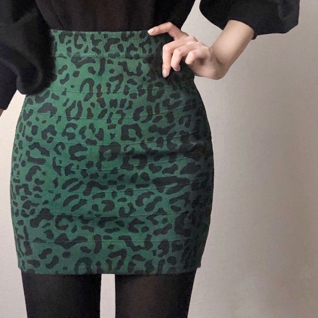 LEOPARD H-LINE SKIRT GREEN