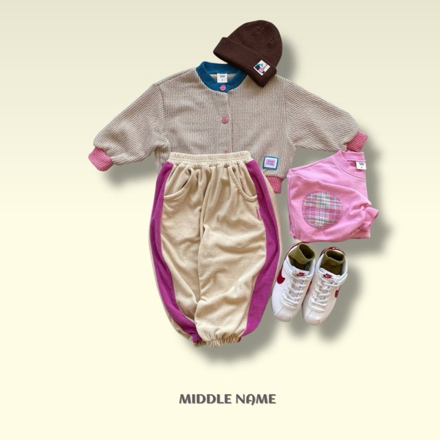 《送料無料》予約:配色ブロックカーディガン【MIDDLENAME】※ジュニアサイズ