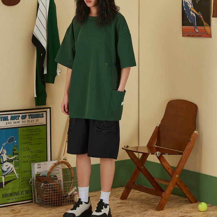 ★EMBROIDERED BOTH SIDE POCKETS LOOSE T-SHIRT　　　A0542