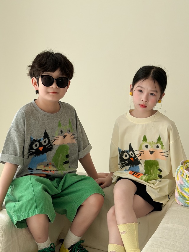 【KID】アートキャットファミリープリント半袖Tシャツ - 12