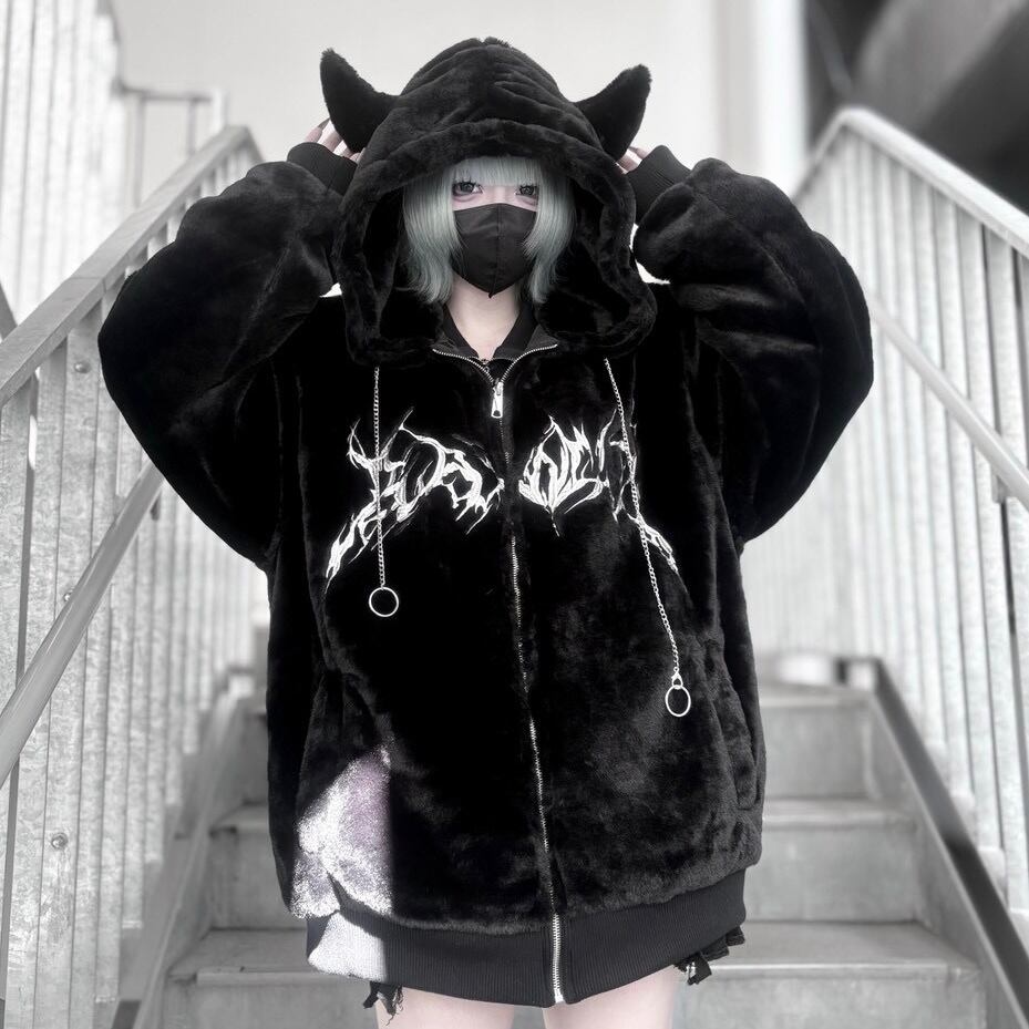 ツノ付きファーパーカー 320471 アウター パーカー ファーブルゾン ユニセックス サブカル 地雷系