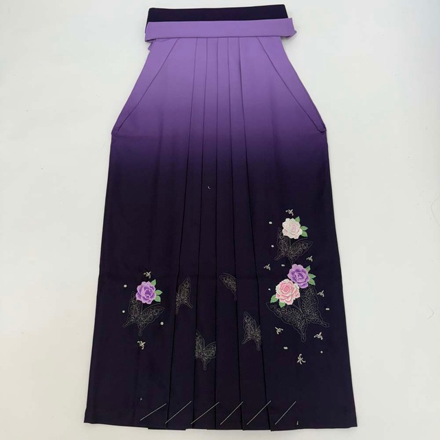 袴 L size 紐下丈94cm 行灯袴 卒業袴 女性用袴 刺繍 ぼかし 紫 中古 4746