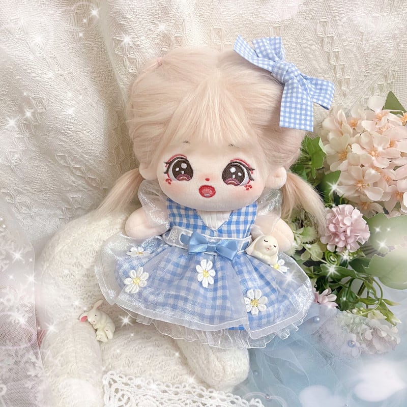 20cmぬいぐるみ用 夏 チェック柄 デイジー チュールワンピース＋ヘア