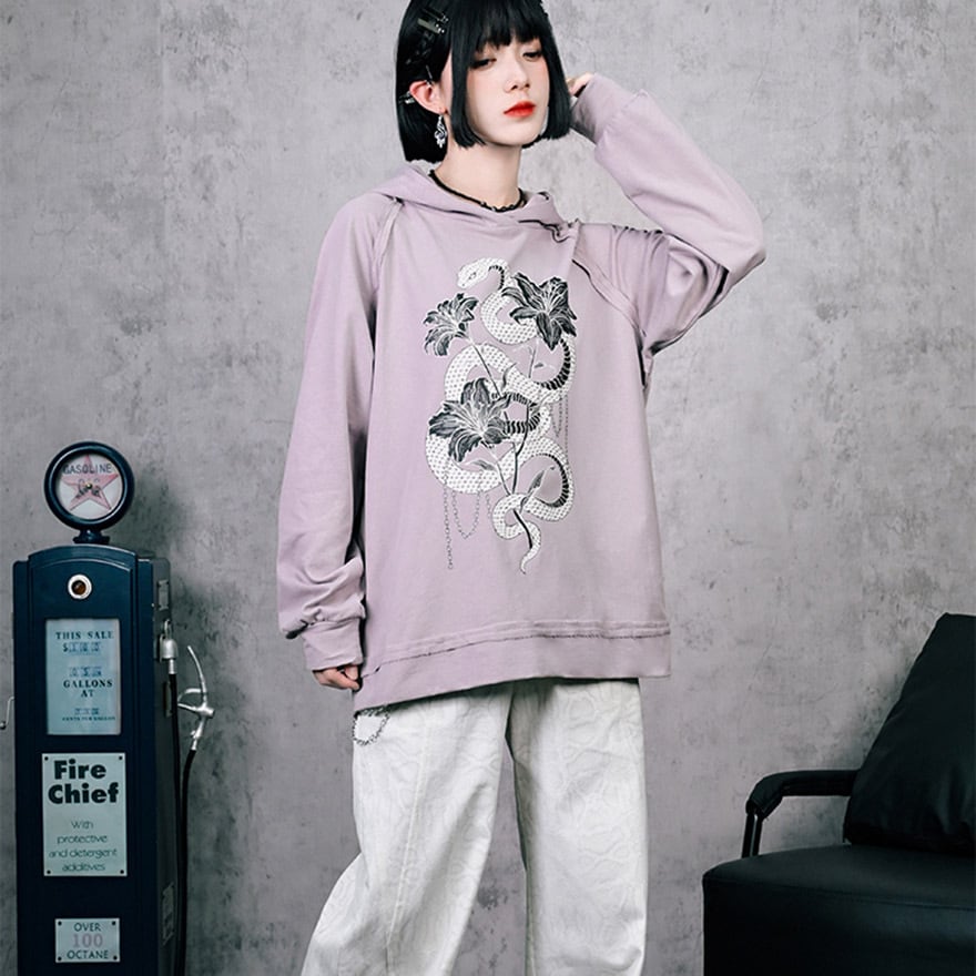 チャイニーズゴシック 古怪舎 フーディ コットン 蛇プリント ストリートファッション
