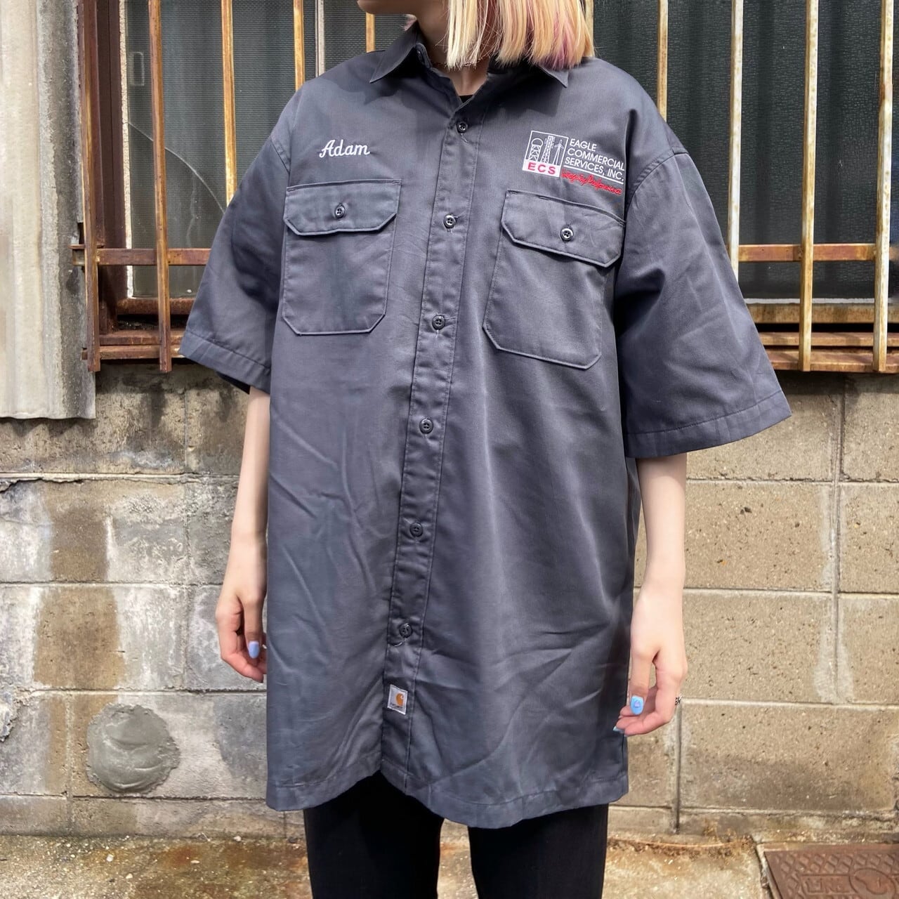 Carhartt カーハート T/Cツイル 企業ロゴ刺繍 半袖ワークシャツ メンズ