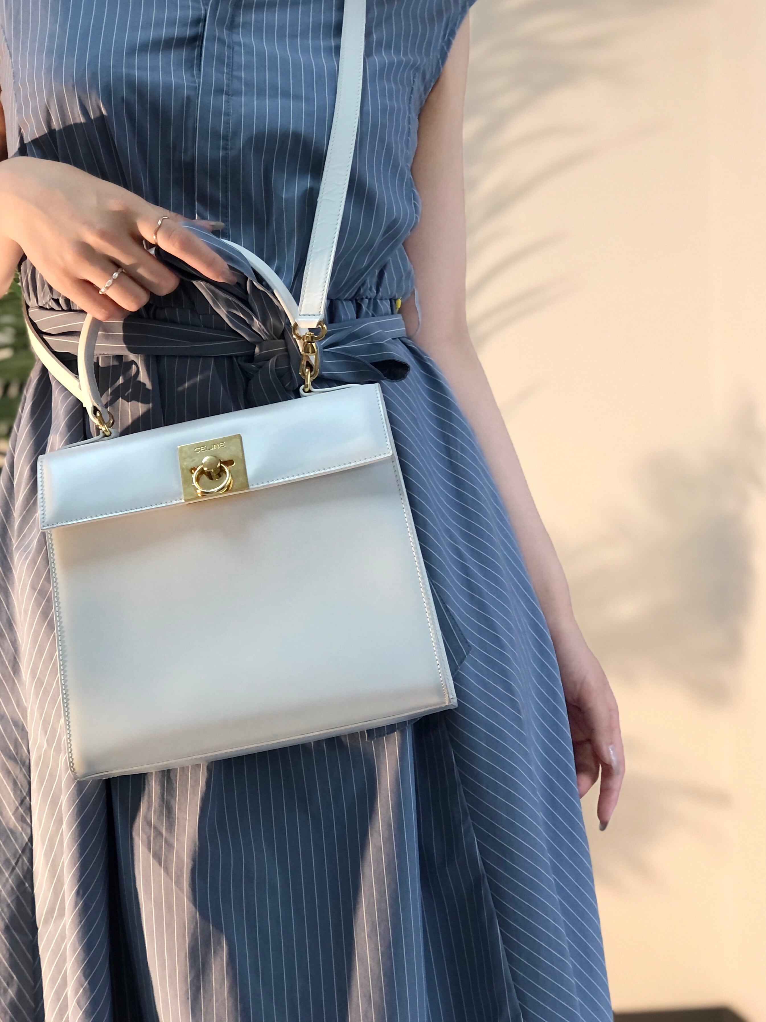 CELINE セリーヌ ガンチーニ レザー 2way ケリー ショルダーバッグ ホワイト vintage ヴィンテージ オールド achjnp | VintageShop solo powered by BASE