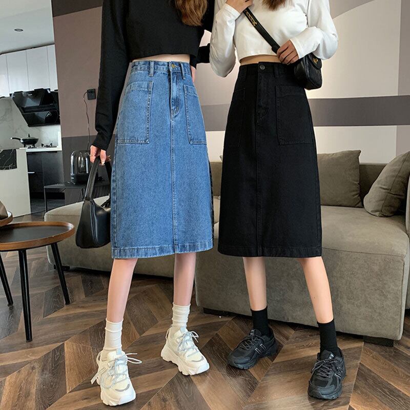 スプリングスカート ルーズハイウェストウェストソリッド カラーAライン 春物 ソリッドカラー 萌量不足18770780409