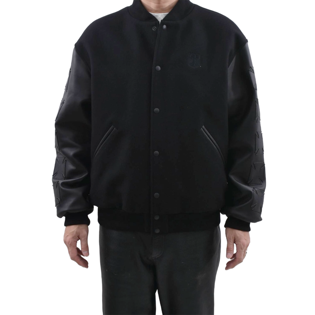 【VETEMENTS】BIKER CROSS EMBROIDERED VARSITY JACKET - 1