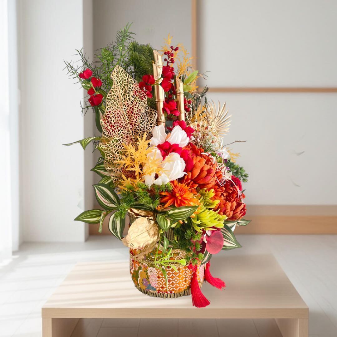 特大サイズ 正月アレンジメント】 扇と松が描く迎春の華｜和モダン