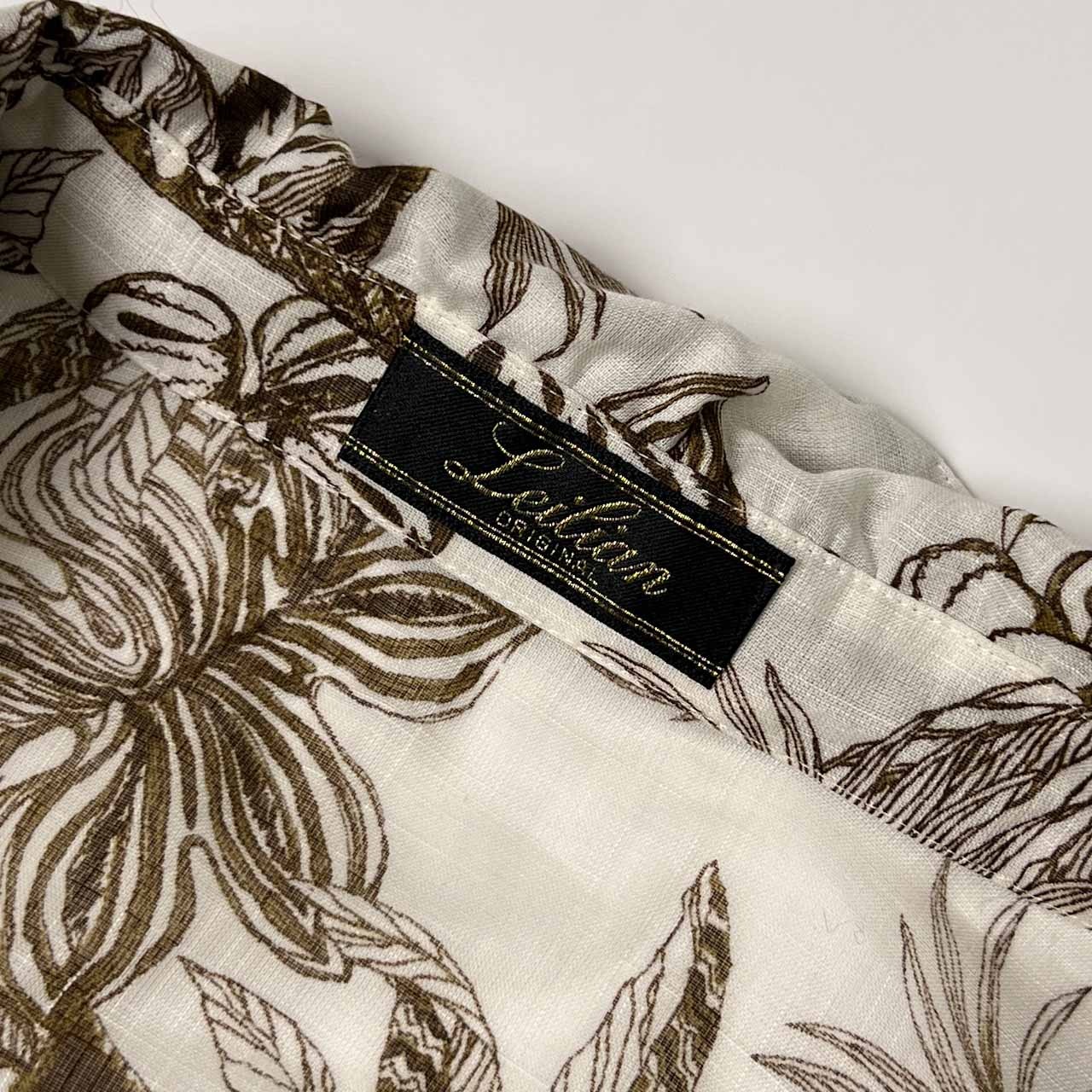 Leilian レリアン ボタニカル柄 シースルー ハーフボタン 5分袖 7分袖 オープンカラーシャツ ブラウス 13＋/ホワイト×ブラウン レディース