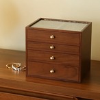 ジュエリーボックス ウォールナット調 4段引き出し アクセサリーケース 宝石箱 水波テクスチャ 磁気吸引 コンパクト 収納ボックス 高級感