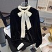 ブラウス ボウタイ 長袖 レディース ベロア ブラウス トップス 春 秋 冬 おしゃれ きれいめ かわいい オフィス フォーマル シンプル 無地 シャツ リボン 大人可愛い 上品 OL オフィス カジ