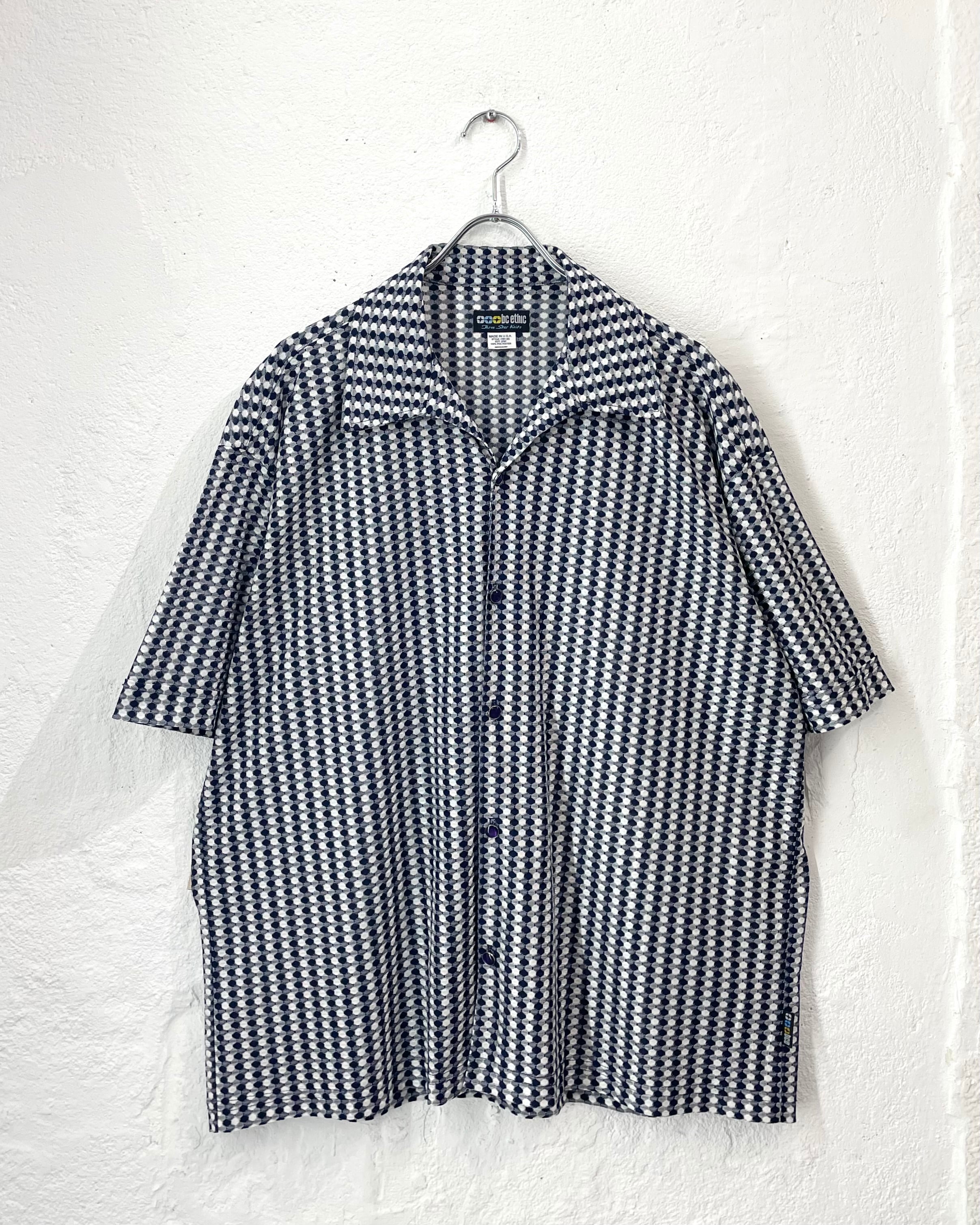 90s bc ethic Jacquard Pattern S/S Poly Knit Shirt