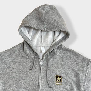 【JERZEES】US ARMY 米軍 アメリカ軍 刺繍ロゴ ワンポイント ジップアップパーカー フルジップ スウェット フーディー hoodie M us古着