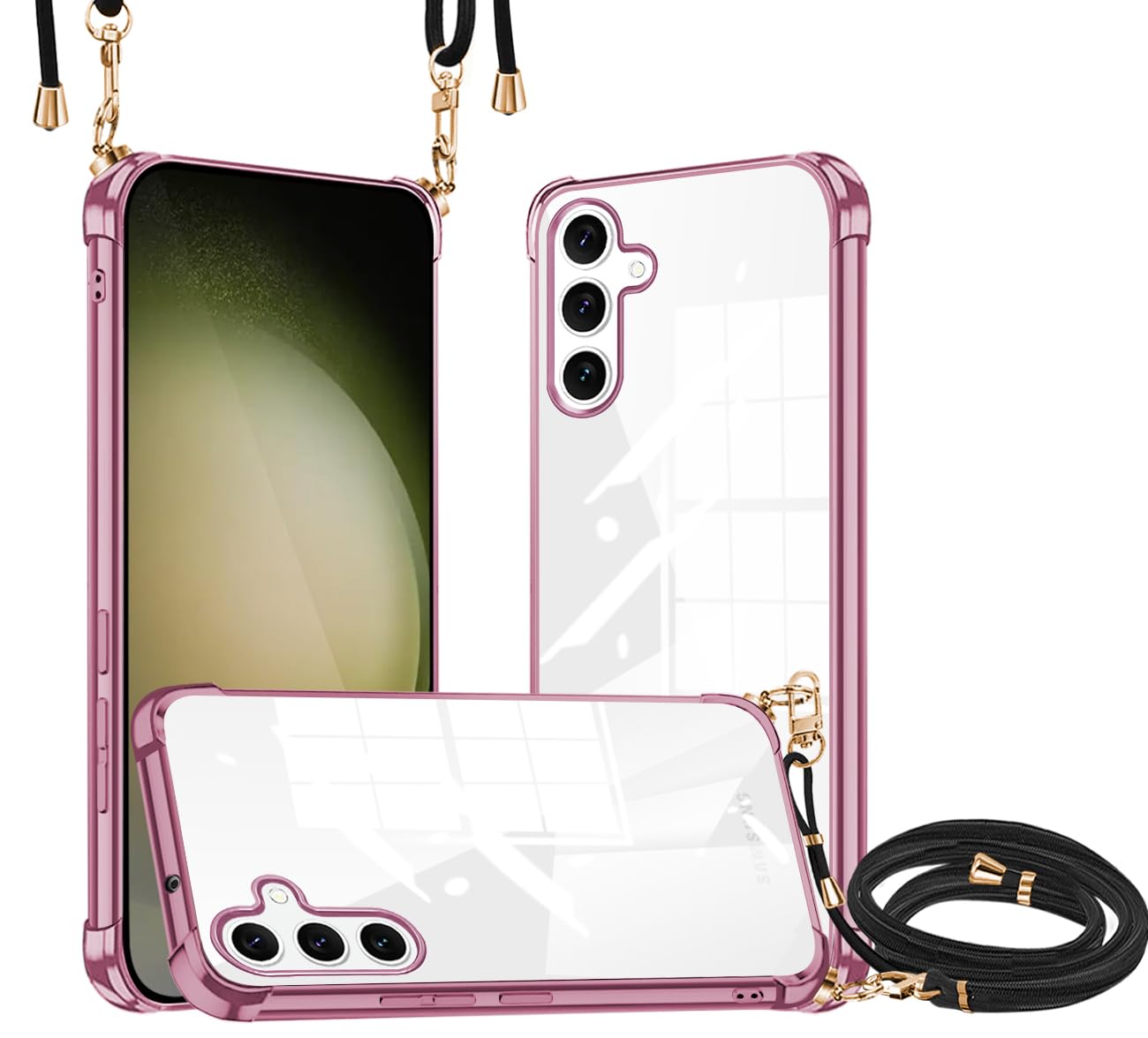 Galaxy S24 ケース クリア ショルダー 新型韓国 可愛い 薄型 軽量 TPU バンパー メッキ加工 耐衝撃 ギャラクシーS24 カバー 首掛け 肩掛け 斜めかけ 縄掛けストラップ付き 1.5MM 取り外し調節可能な Samsung Galaxy S24 5G スマホケース 全面保護 落下防止 ワイヤレス充電対応【縄掛け-クリア 】