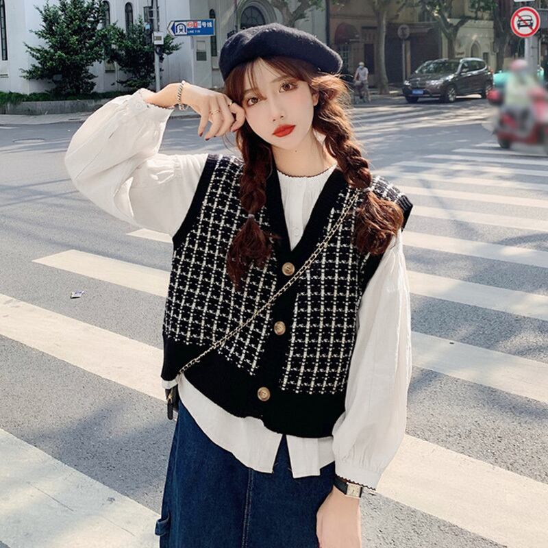 ショートニットセーター スタンダードカーディガントップス ルーズノースリーブレディーススプリング レトロ 春物 萌量不足25493193492