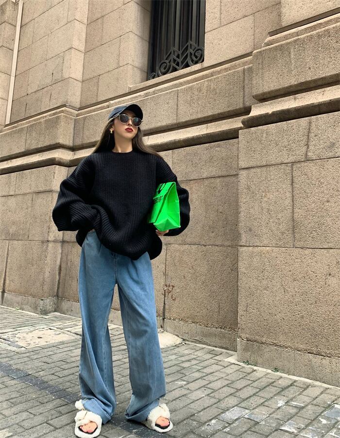 送料無料】 4色 トップス ニット l クルーネック オーバーサイズ