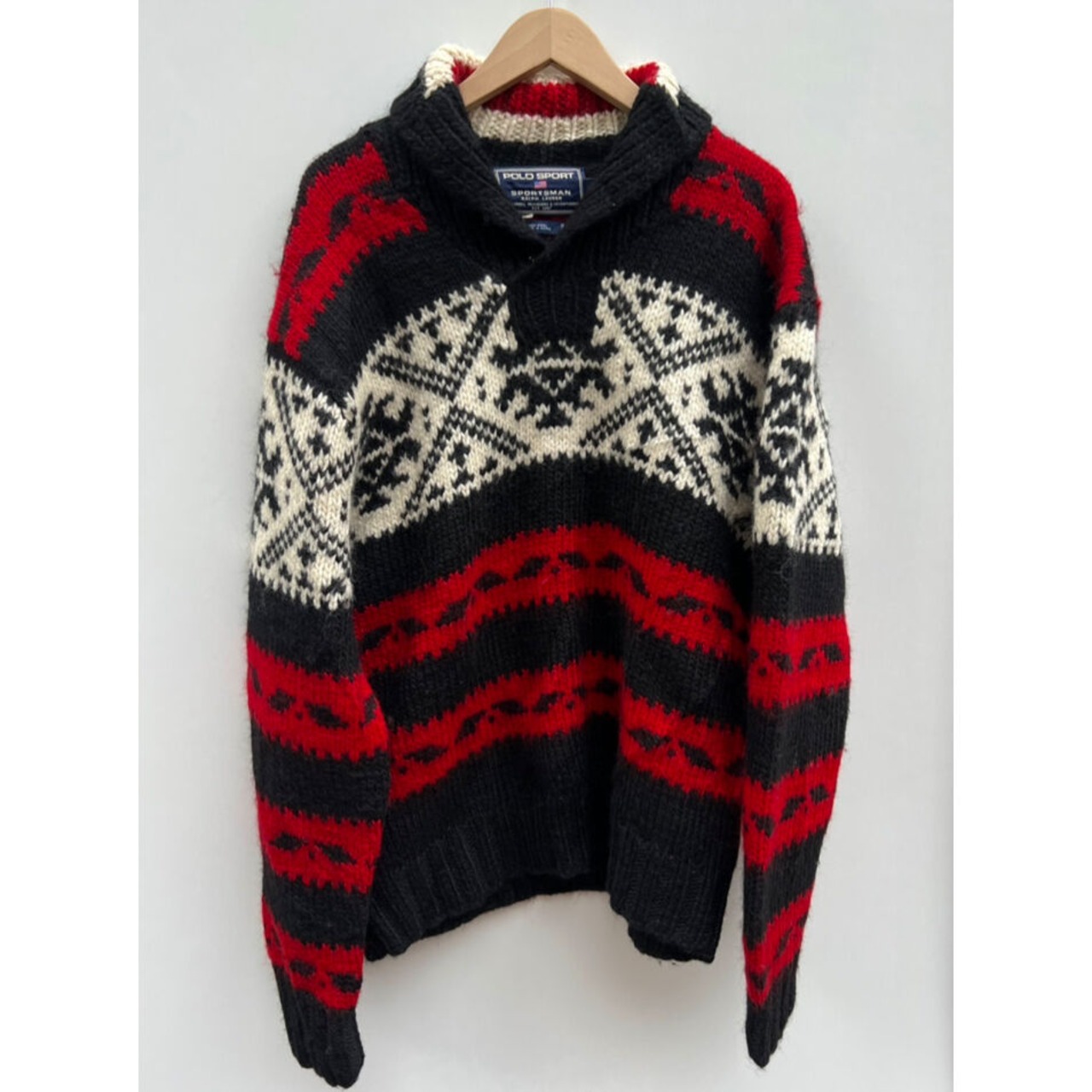 90s POLO SPORT "NATIVE PATTERN" WOOL HAND KNIT Size L