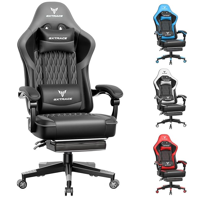 ゲーミングチェア オフィスチェア デスクチェア ゲーム用チェア リクライニング パソコンチェアヘッドレスト ランバークッション フットレスト