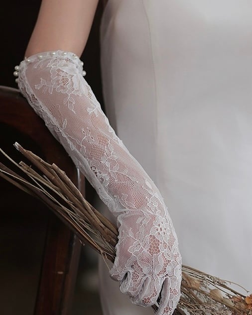 レースパールロングウェディンググローブ【GL2511-07】