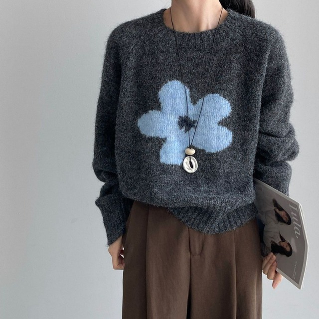 floral crew neck sweater J00028
