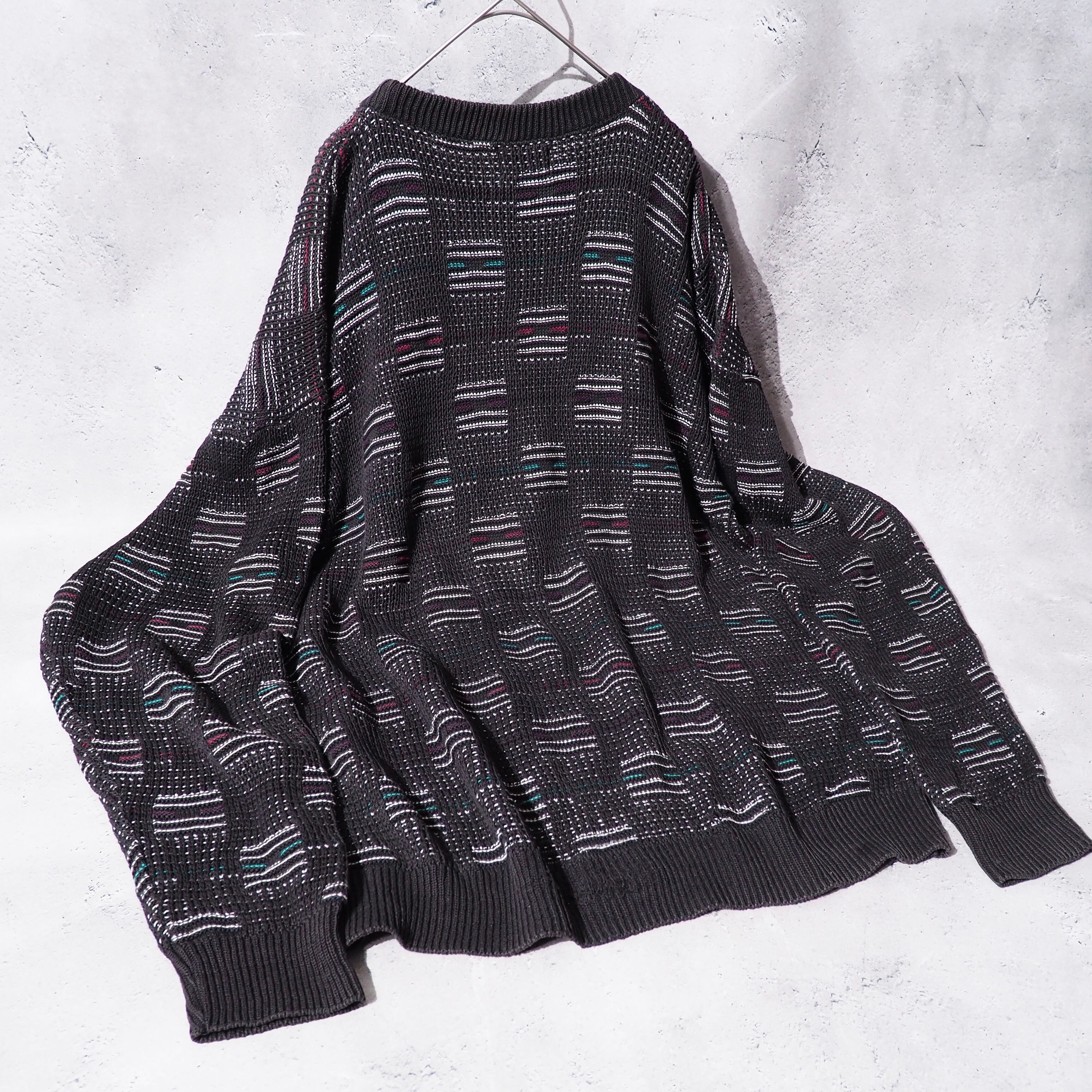 1990s " Made in USA " Geometric Block square patterns vintage loose 3D knit