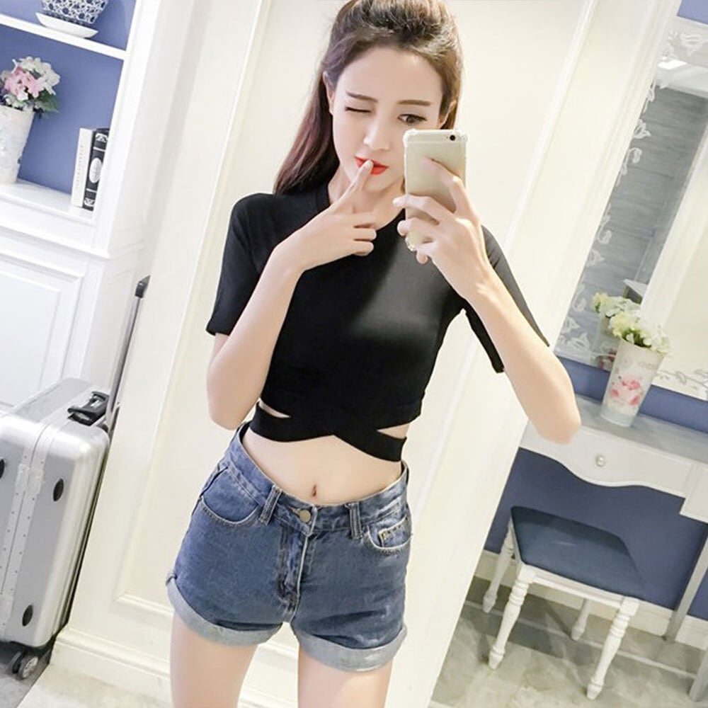 ショート丈 Tシャツ 半袖 レディース 春夏 韓国 へそ出し 肌見せ シンプル おしゃれ 大人 カジュアル 無地 重ね着 トップス インナー 涼しい 大人可愛い 大人女子