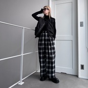 Double pleated ombre check PT/black