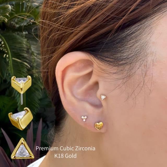 18金ゴールド ピアス プレミアムジルコニア トライアングル プッシュ