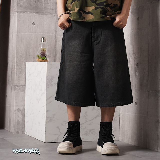 ◆12ozデニム オーバーダイ ワイドショーツ◆yn-207tiw