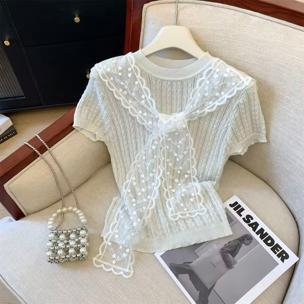 レースセーラーカラーリブニット