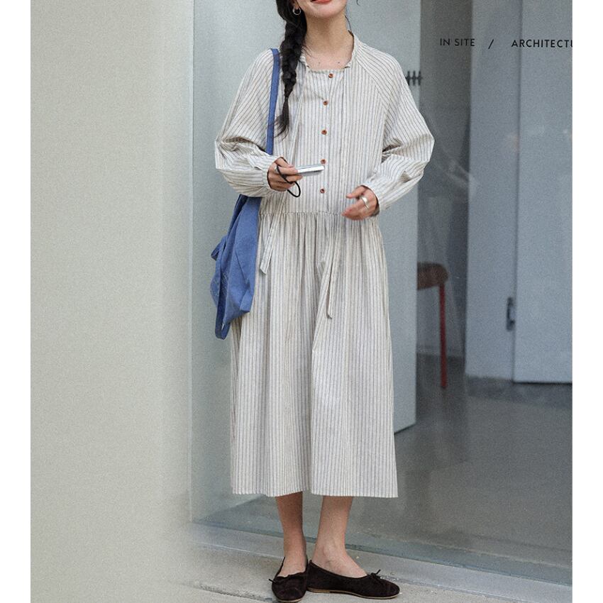 stripe shirt one-piece　J00522