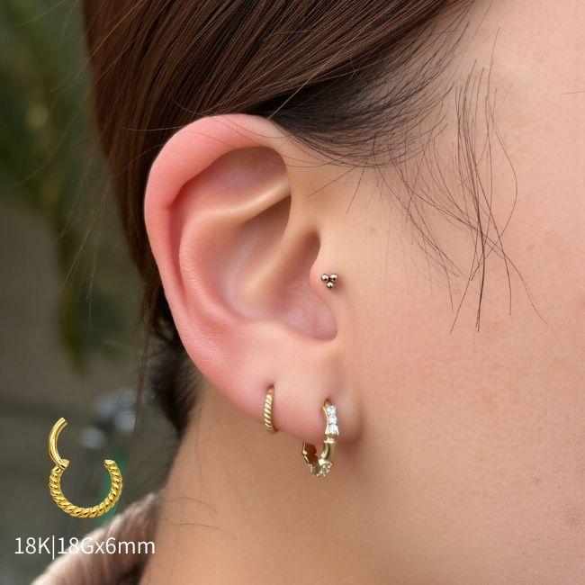 K18 18g 18金ゴールド 内径6mm ツイスト ワンタッチピアス 18K