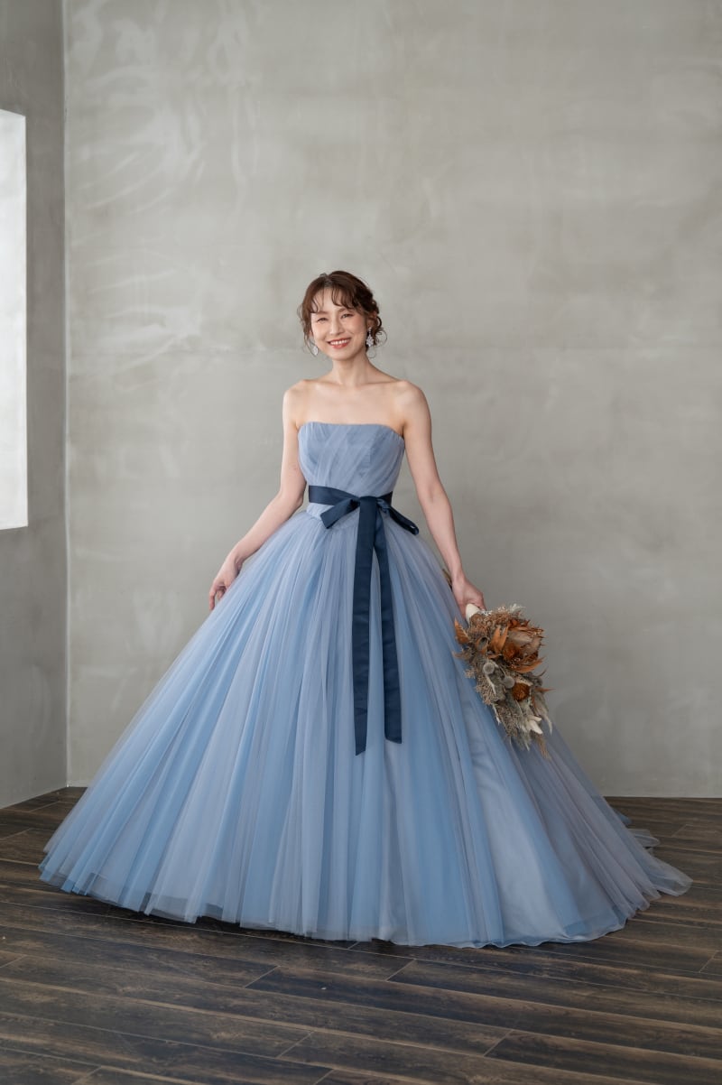 チェリーピンクカラードレス ソフトチュール 慶ん ベアトップ サッシュ  