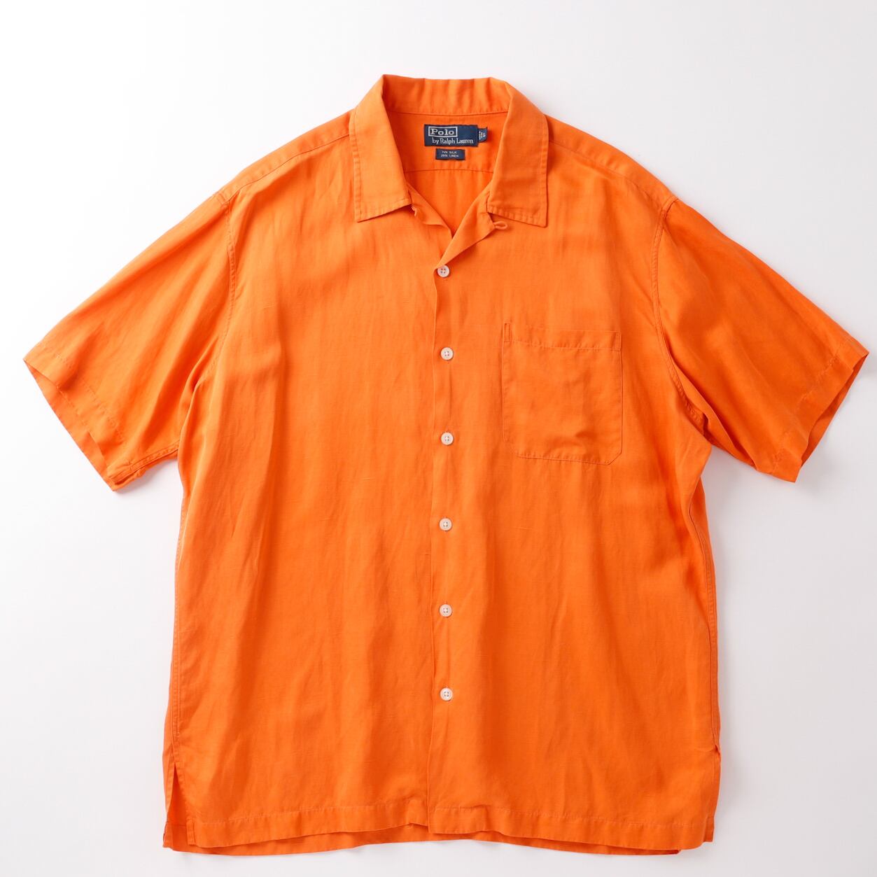 極美品】90s Ralph Lauren special silk linen open collar shirt big 