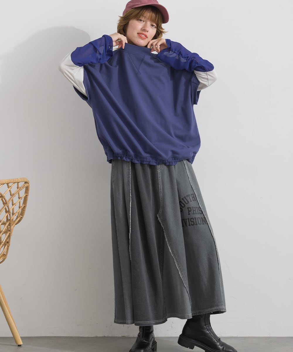 K263111 綿混ミニ裏毛 裾ドローストリングレイヤードベスト / Cotton