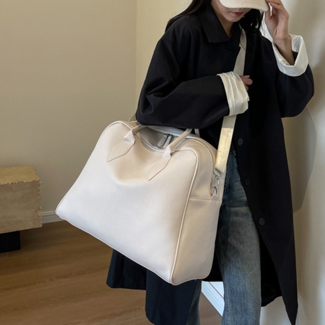 【ハンドルストラップフェイクレザーボストンバッグ 】P02497