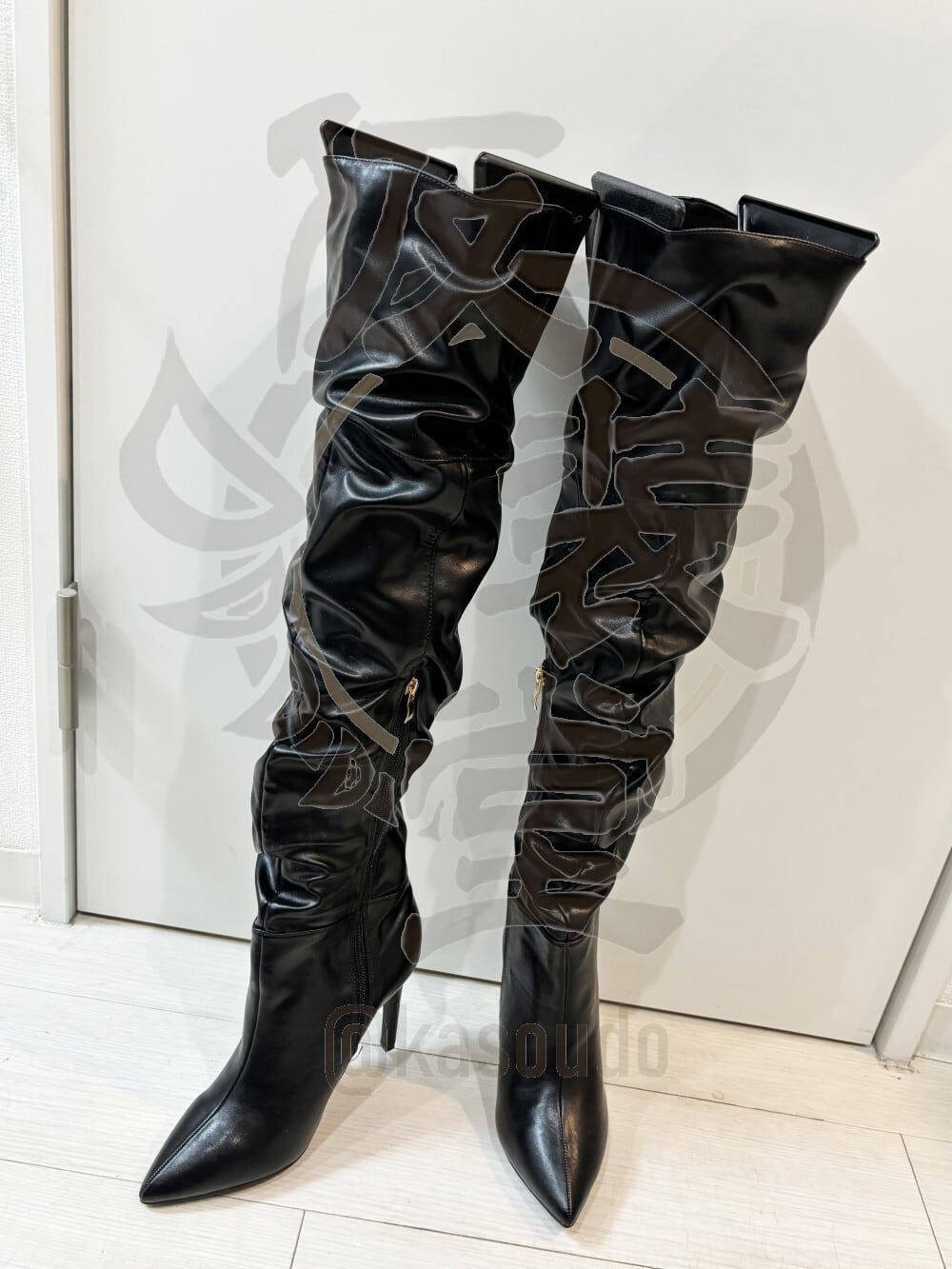 オーバーニーブーツ くしゅくしゅタイプ ブラック ピンヒール